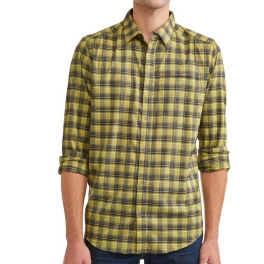 Swiss Tech Mens Woven Shirt Outdoors Snap On Size L Long Sleeve Button